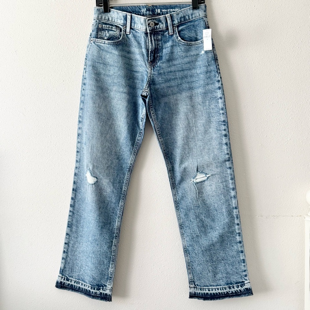 NEW Gap girls 90’s straight Blue Distressed Jeans
